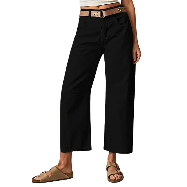 💝Last Day Promotion⚡- Solid Stitch Detail Mid Waist Crop Baby Barrel Pants