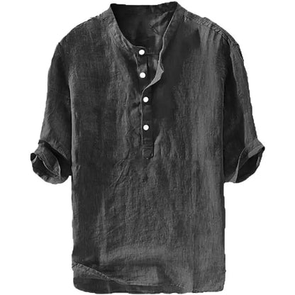 Men's Linen Shirts Casual Cotton 3/4 Sleeve Regular-Fit Henley T-Shirt