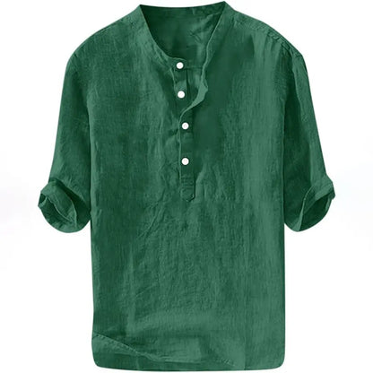 Men's Linen Shirts Casual Cotton 3/4 Sleeve Regular-Fit Henley T-Shirt
