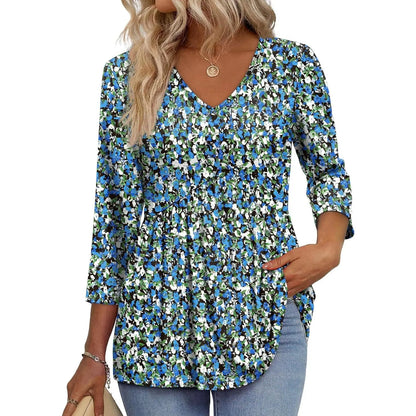 Women’s V-Neck 3/4 Sleeve Tunic Top – Flowy Dressy Casual Blouse
