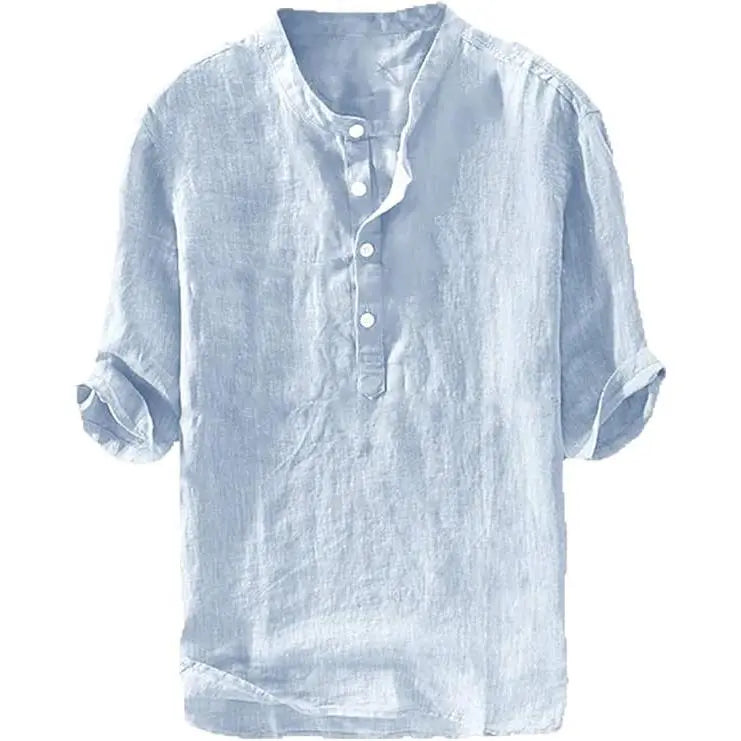 Men's Linen Shirts Casual Cotton 3/4 Sleeve Regular-Fit Henley T-Shirt