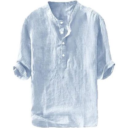 Men's Linen Shirts Casual Cotton 3/4 Sleeve Regular-Fit Henley T-Shirt