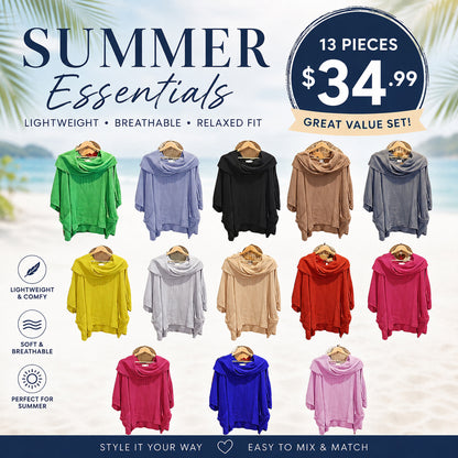 Women's Solid Color Draped Neck 3/4 Sleeve Comfortable Casual Linen Pocket Top
