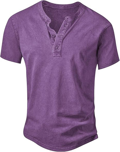 Men’s Vintage Acid-Wash Henley T-Shirt