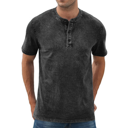 Men’s Vintage Acid-Wash Henley T-Shirt