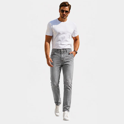 Men's Flex Stretch Slim Straight Jeans with 5 Pockets Denim Fabric Menswear
