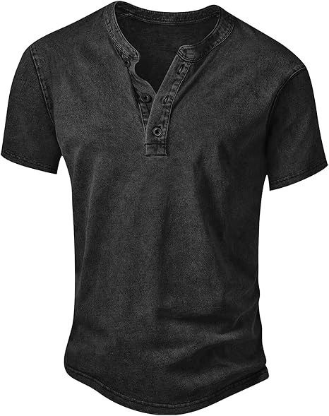 Men’s Vintage Acid-Wash Henley T-Shirt