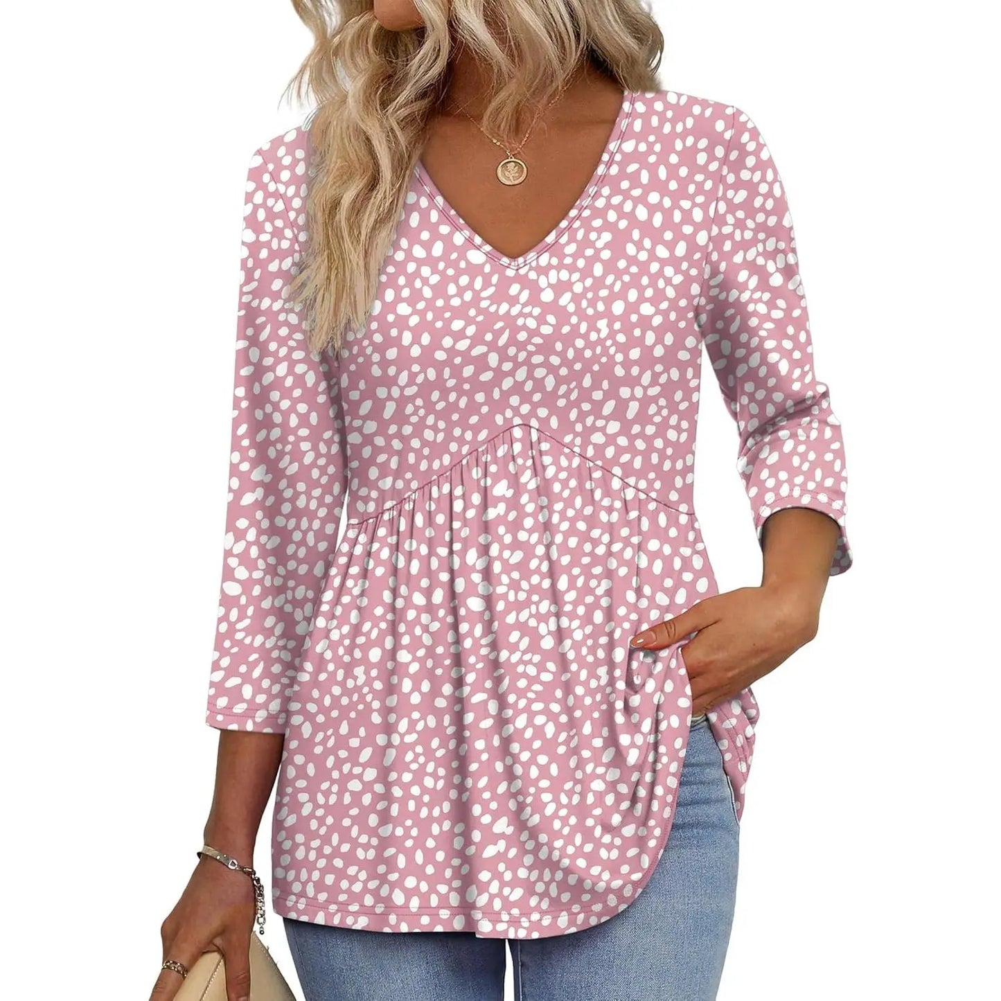 Women’s V-Neck 3/4 Sleeve Tunic Top – Flowy Dressy Casual Blouse