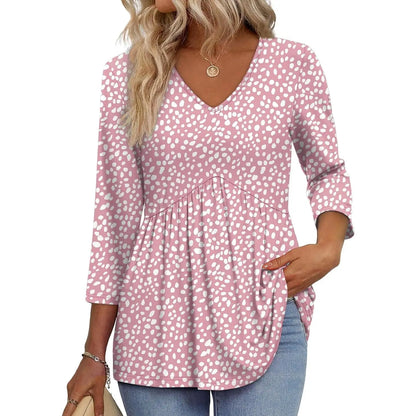 Women’s V-Neck 3/4 Sleeve Tunic Top – Flowy Dressy Casual Blouse
