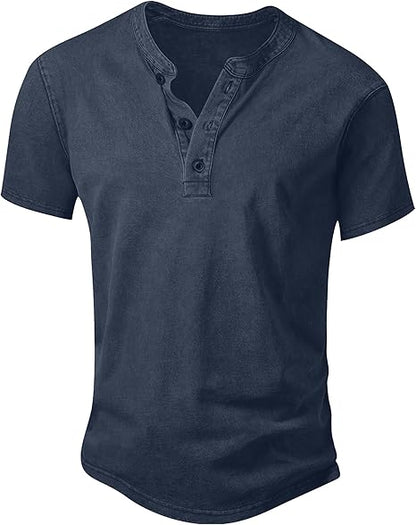 Men’s Vintage Acid-Wash Henley T-Shirt