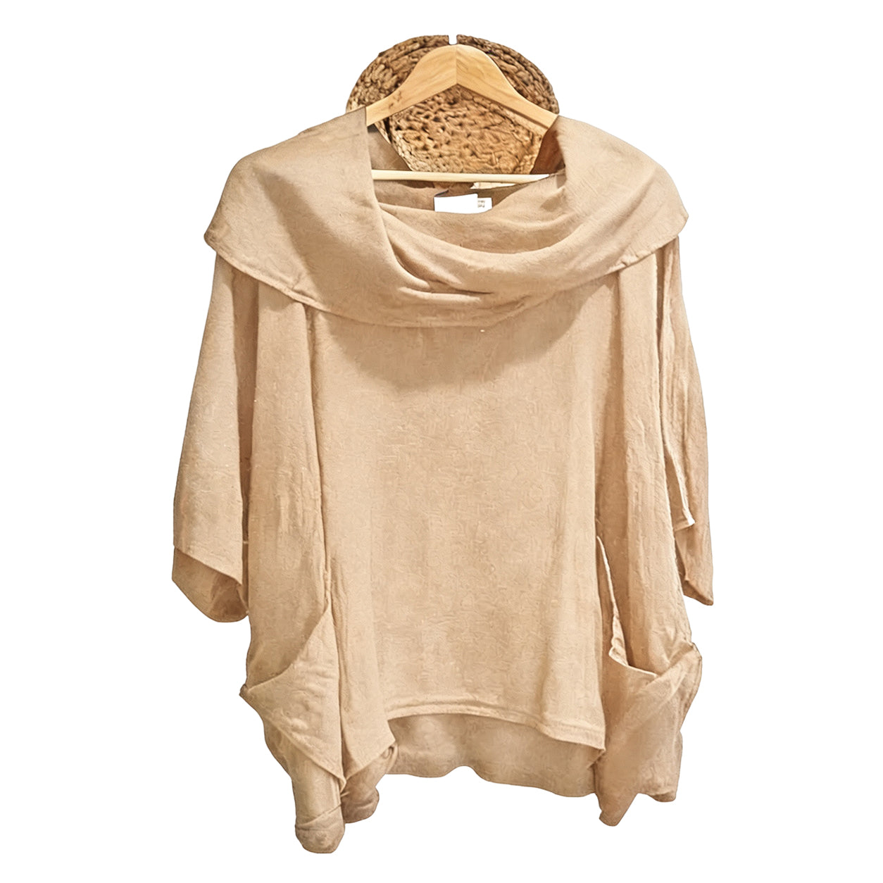 Women's Solid Color Draped Neck 3/4 Sleeve Comfortable Casual Linen Pocket Top