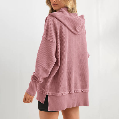 Womens Hoodie Oversized Button Up Sweatshirt
