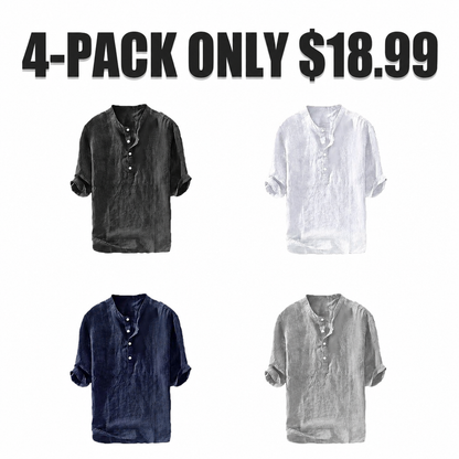 Men's Linen Shirts Casual Cotton 3/4 Sleeve Regular-Fit Henley T-Shirt