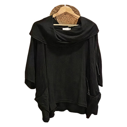 Women's Solid Color Draped Neck 3/4 Sleeve Comfortable Casual Linen Pocket Top
