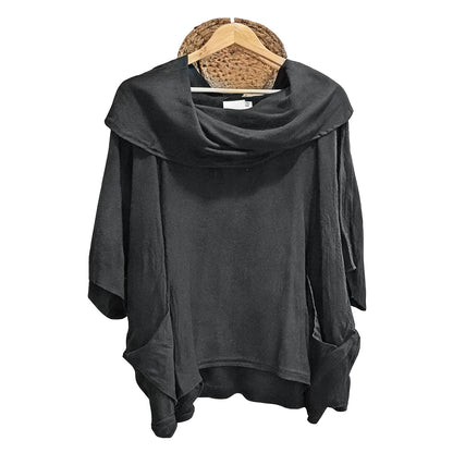 Women's Solid Color Draped Neck 3/4 Sleeve Comfortable Casual Linen Pocket Top