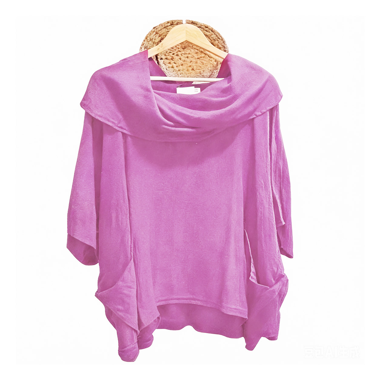 Women's Solid Color Draped Neck 3/4 Sleeve Comfortable Casual Linen Pocket Top