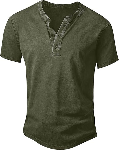 Men’s Vintage Acid-Wash Henley T-Shirt