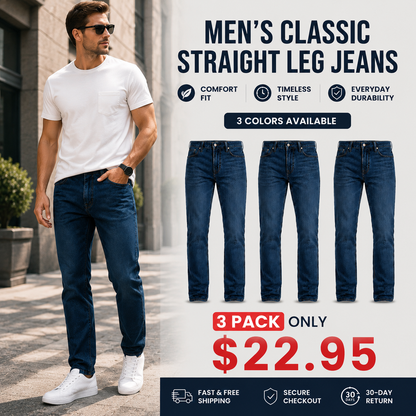 Men's Flex Stretch Slim Straight Jeans with 5 Pockets Denim Fabric Menswear