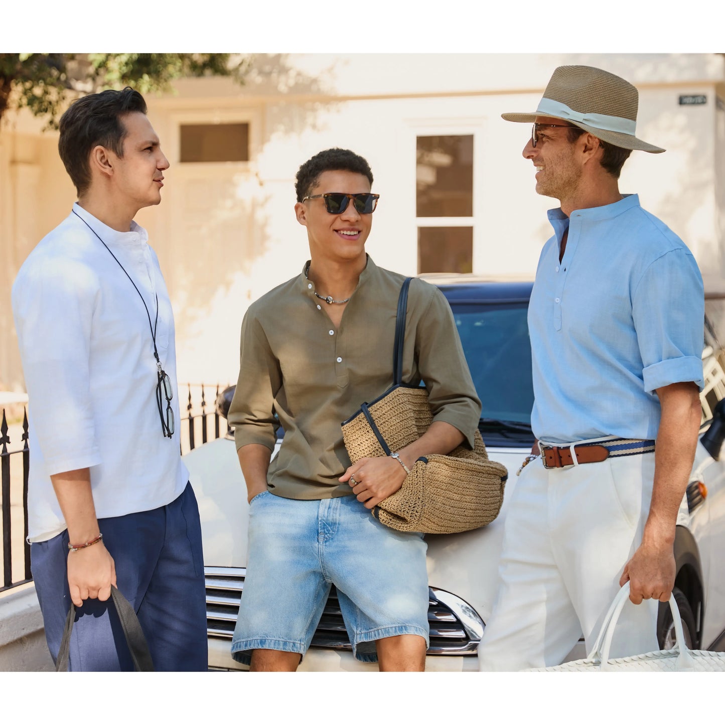 Men's Linen Shirts Casual Cotton 3/4 Sleeve Regular-Fit Henley T-Shirt