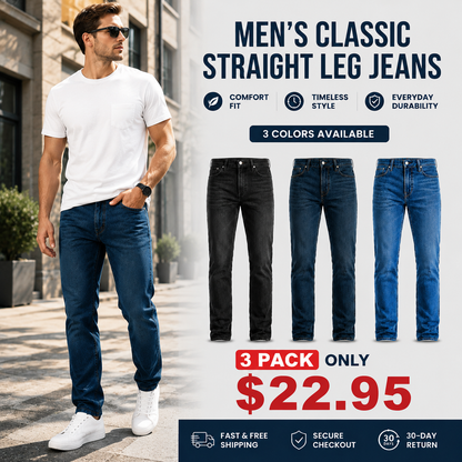 Men's Flex Stretch Slim Straight Jeans with 5 Pockets Denim Fabric Menswear