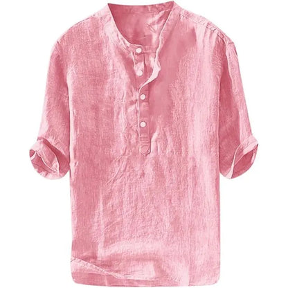 Men's Linen Shirts Casual Cotton 3/4 Sleeve Regular-Fit Henley T-Shirt