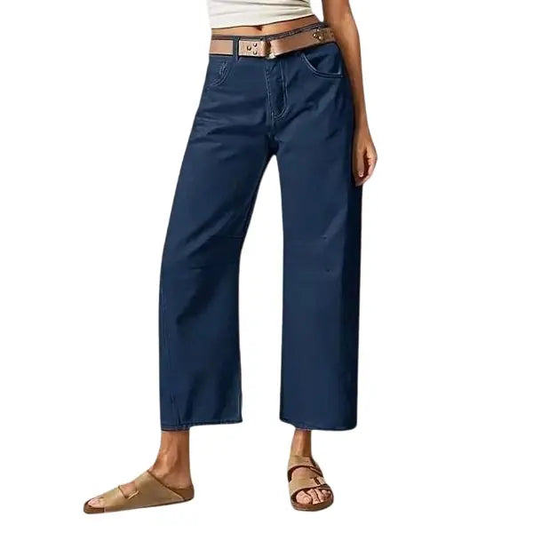 💝Last Day Promotion⚡- Solid Stitch Detail Mid Waist Crop Baby Barrel Pants