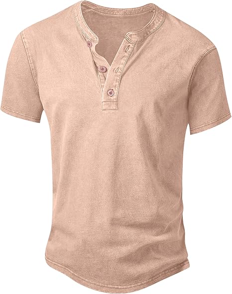 Men’s Vintage Acid-Wash Henley T-Shirt
