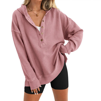 Womens Hoodie Oversized Button Up Sweatshirt