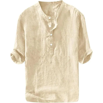 Men's Linen Shirts Casual Cotton 3/4 Sleeve Regular-Fit Henley T-Shirt