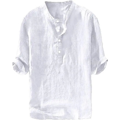Men's Linen Shirts Casual Cotton 3/4 Sleeve Regular-Fit Henley T-Shirt