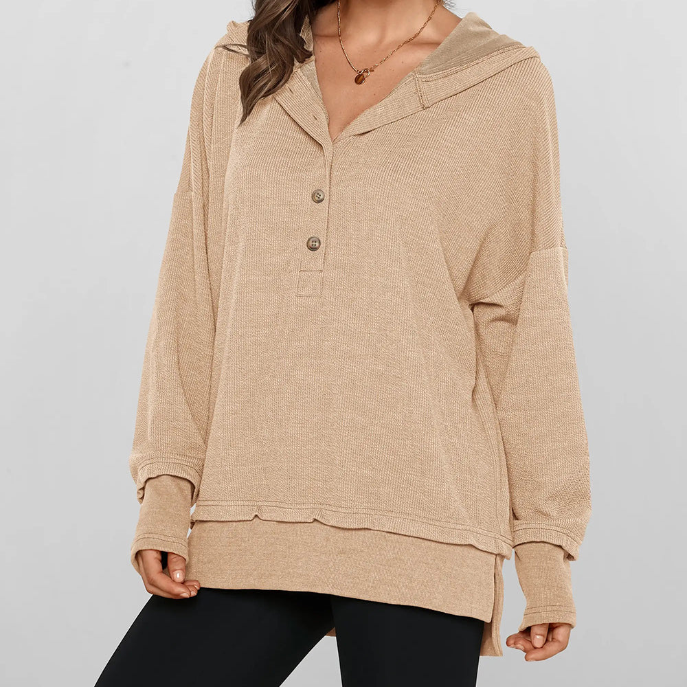 Womens Hoodie Oversized Button Up Sweatshirt