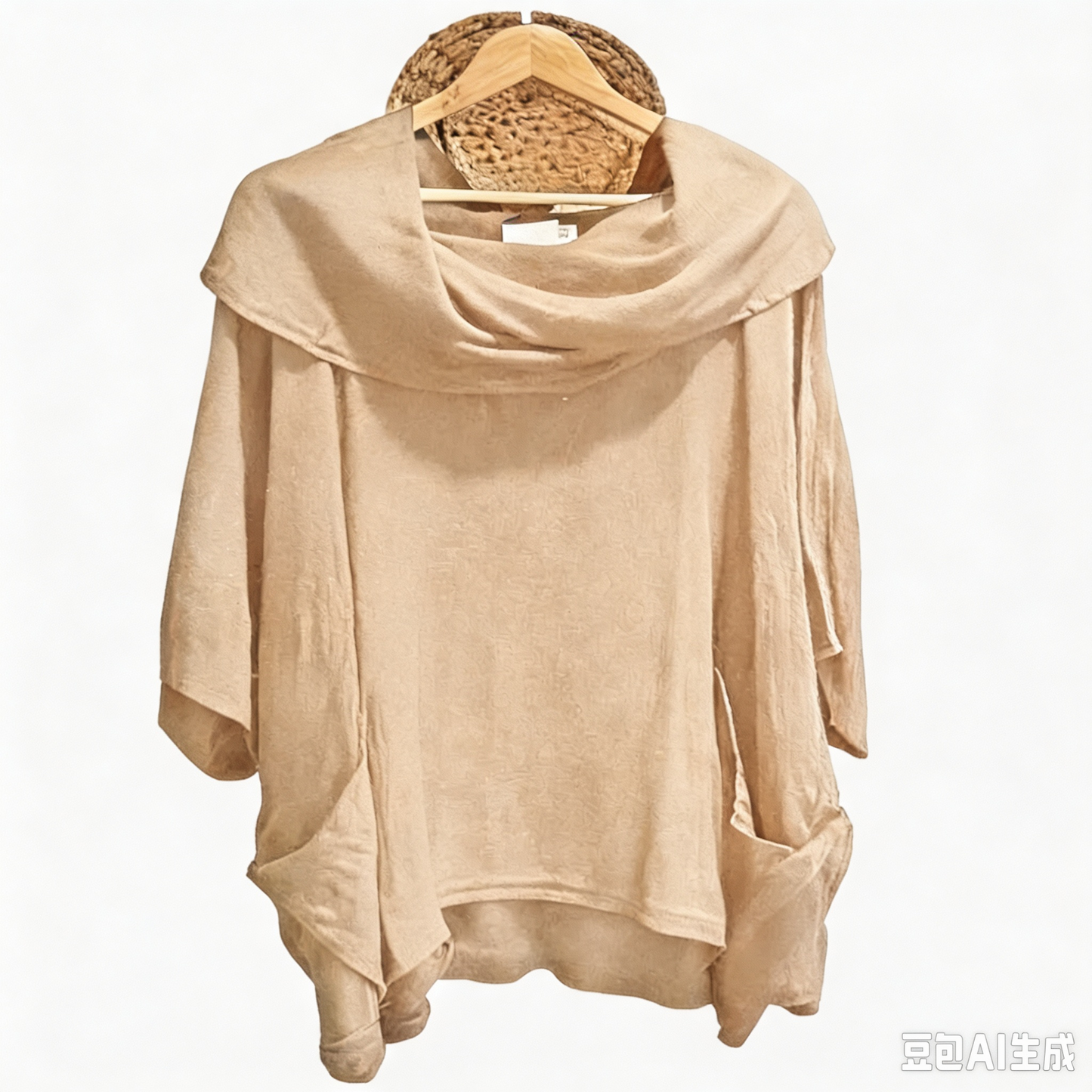 Women's Solid Color Draped Neck 3/4 Sleeve Comfortable Casual Linen Pocket Top