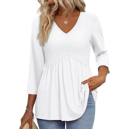 Women’s V-Neck 3/4 Sleeve Tunic Top – Flowy Dressy Casual Blouse