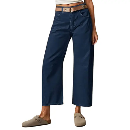💝Last Day Promotion⚡- Solid Stitch Detail Mid Waist Crop Baby Barrel Pants