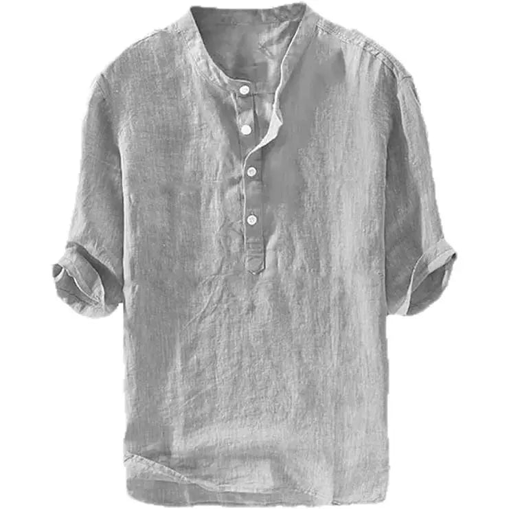 Men's Linen Shirts Casual Cotton 3/4 Sleeve Regular-Fit Henley T-Shirt