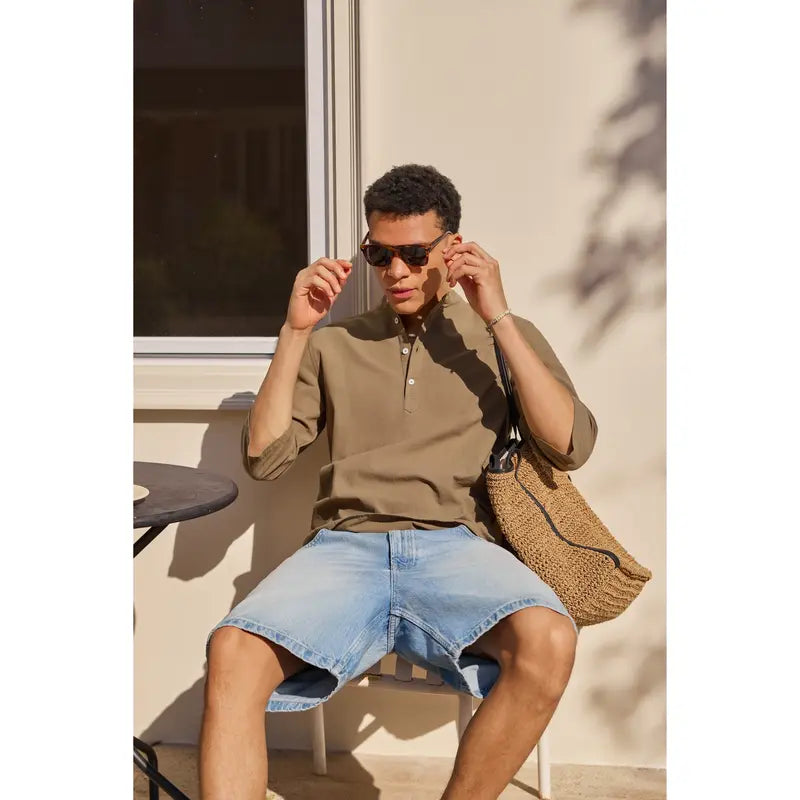 Men's Linen Shirts Casual Cotton 3/4 Sleeve Regular-Fit Henley T-Shirt