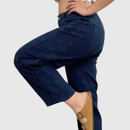 💝Last Day Promotion⚡- Solid Stitch Detail Mid Waist Crop Baby Barrel Pants