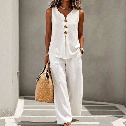 💗LAST DAY SALE 60% OFF⚡50K+ SOLD💕Women's Sleeveless Button Top and Loose Pants Set