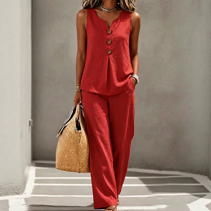 💗LAST DAY SALE 60% OFF⚡50K+ SOLD💕Women's Sleeveless Button Top and Loose Pants Set